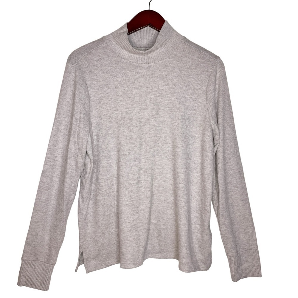 LUCKY BRAND Mock Neck Soft Sweater Top Size Large in Heather Gray